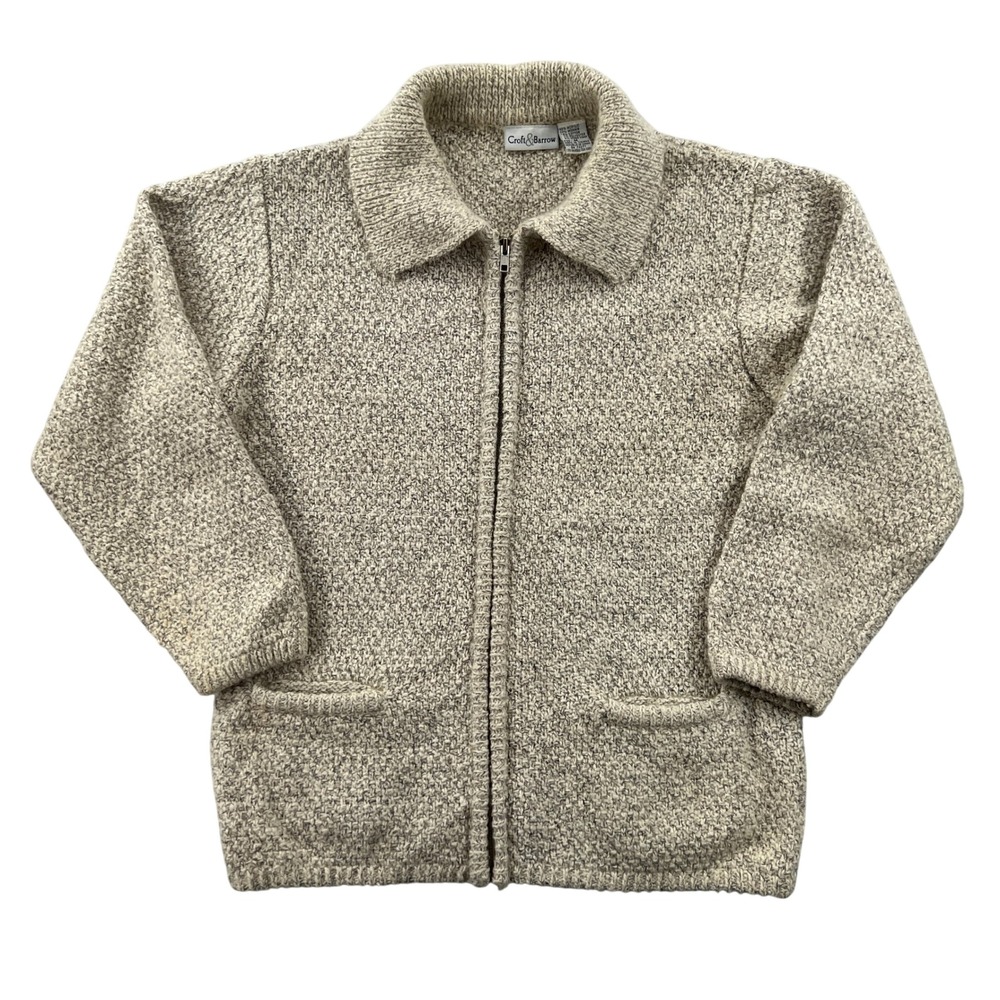 VTG Croft & Barrow Cardigan Sweater Women M Cream Mohair Zip Up Collared Knit